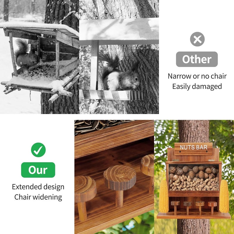 KOOPRO Squirrel Feeder for Outside Tree, Squirrel Picnic Table Feeder for Outdoors Corn Cob Peanut Feeder Funny Chipmunk House Nuts Bar Hanging Wooden Box - Image 5
